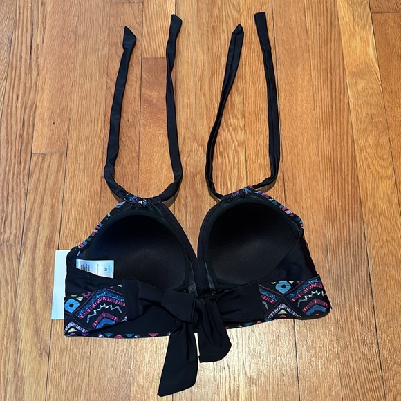 NWT Meet.Curve black & multicolored print halter top bikini top - Picture 5 of 11